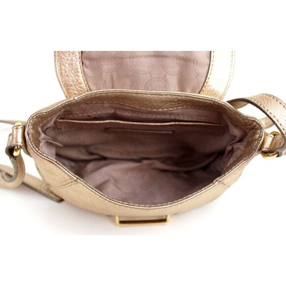 MICHAEL KORS ANTIQUE GOLD GENUINE LEATHER FLAP X-BODY SHOULDER BAG HANDBAG PURSE - Picture 13 of 14